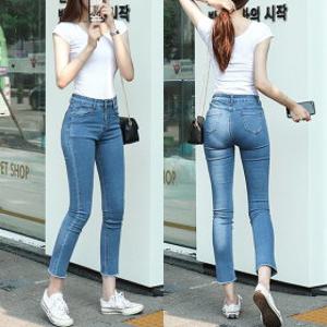 스판 슬림핏 일자 청바지 여성 봄가을 여름 데님 팬츠