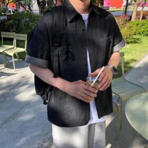 1+1할인 당일발송 오버핏 여름 반팔 셔츠 데님 남방 생지 진청 블랙 오버핏 남방