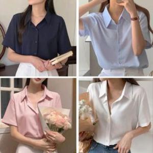 여자 여름 구김없는 반팔 베이직 블라우스 시원한 여성 데일리 셔츠 남방