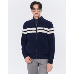 24FW 클리어런스스테디셀러 네이비 짜임 울혼방 집업니트 WHSW4D333N3