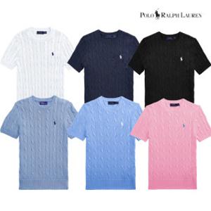 폴로 랄프로렌 여성 라운드넥 케이블 반팔 니트