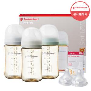 더블하트 240ml 트리플팩(젖병3개/노꼭지)+젖꼭지0개/2개/4개 / 3세대