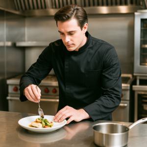 셰프브루노 스냅단추 긴팔 메쉬 조리복