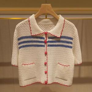 여성 화이트 레드 레이스 블루 스트라이프 반팔 니트 가디건 김고은 유미의세포들3 4회 데일리