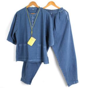 국산/시원한 면100% 남성 여름생활한복 공용 여성 개량한복 북청색 세트 시원하게 입을 수 있는 편한 한복