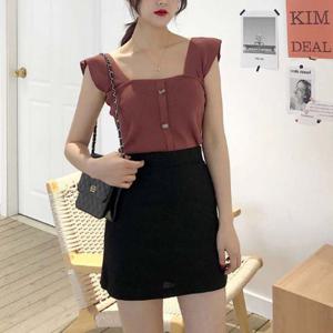 데일리 여성 스퀘어넥 민소매 여름 니트 나시 티셔츠