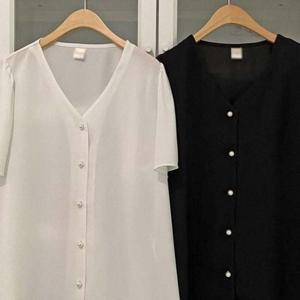 진주 306P524S 버튼 빅사이즈 여성큰옷 블라우스 빅사