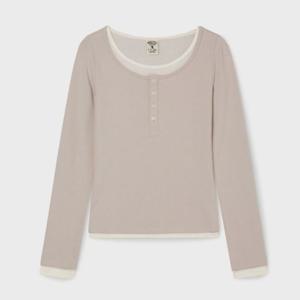 여성 Layered Henry Neck Long Sleeve T-Shirt WHLAG2283F
