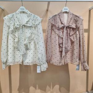 라티움 HC34 봄 프릴배색진주단추쉬폰블라우스 T2613bl10