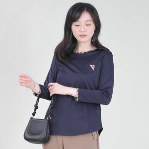 애비뉴투지 엄마옷 체크배색 실켓 면 혼방 봄 가을 긴팔 단색 티셔츠 A10419