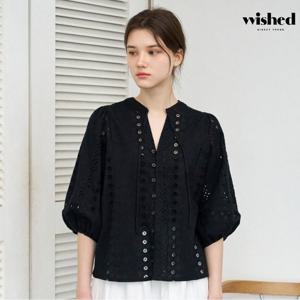 [위시드]패턴 펀칭 리본 블라우스 (WIDABL014)