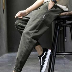 남성배기팬츠밴딩배기 남자 대학생 캠퍼스 룩 밴딩 배기 바지 면 팬츠 코디