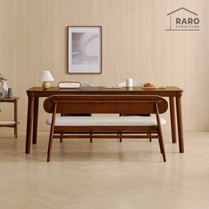 라로퍼니처 보나 1900 고무나무 원목 6인 식탁 세트 월넛 (식탁+의자2+벤치1)