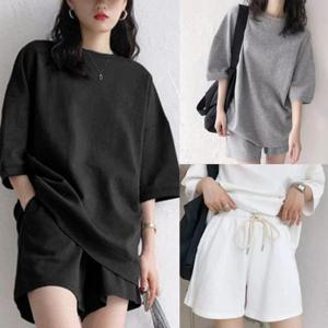 여자반팔세트 기본 디자인 라운드티 반바지 세트 URD-022