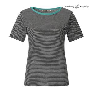 나인식스뉴욕  배색넥 스몰 스트라이프 티셔츠 (NQ3TS010M0)