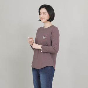 애비뉴투지 엄마옷 실키 체크 배색 쫀쫀 긴팔 티셔츠 A11130