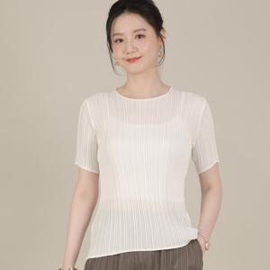 애비뉴투지 엄마옷 비바체 플리츠 주름 여름 라운드 반팔 블라우스 B06445