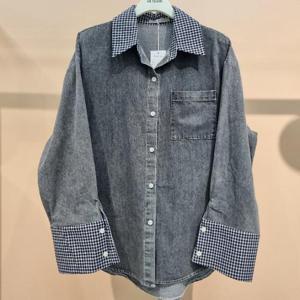 라티움 HC34 데님체크배색 앞 뒷언발런스 오버핏 청셔츠 T2533bl10