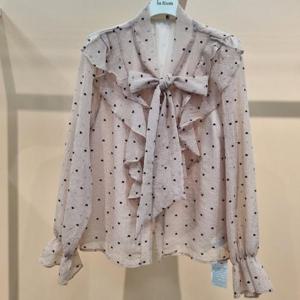 라티움 HC34 봄 프릴배색 진주단추 쉬폰블라우스 T2613bl10