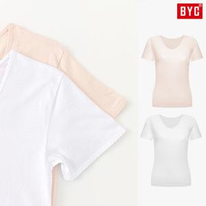 BYC 여성런닝 면100 순면 여자흰런닝 라운드 반팔 백색 1매