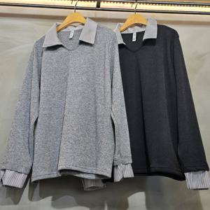 나야홍 / 빅사이즈티 X082L601 브이넥셔츠레이어니트 GO