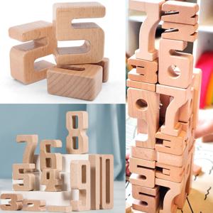 onshine 숫자블럭 퍼즐 젠가 나무블럭 나무쌓기 숫자학습  원목 숫자게임 W155