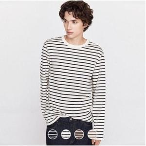 [지오다노]남성 가을 간절기 라운드넥 스트라이프 긴팔 면 티셔츠 025911