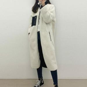양털후리스 커플 양면 롱점퍼 후리스 겨울 따뜻한 여자 아우터
