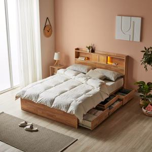 [착불배송][리뷰 방수커버 증정]파로마 피츠 레미 LED 원목 수납침대+40T라텍스매트 SS PDH004