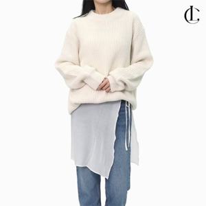 엘케이트 여자 니트 루즈핏 울 혼방 하찌 라운드 니트티 LRET005