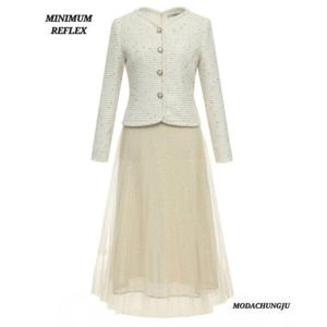 [미니멈]MD 투피스스타일 트위드 자켓 플리츠 샤 원피스 MD MYAA