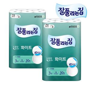 잘풀리는집 화이트 두루마리휴지 화장지 3겹 28M 30롤 X 2개