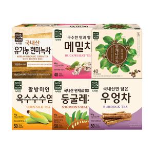 녹차원 티백차 6종 한번에쓱 (유기농현미녹차 50T+둥굴레차50T+메밀차 40T+우엉차 50T+옥수수수염차