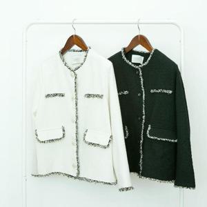 빅사이즈가을자켓 K514L410 프린지배색트위드자켓 CM