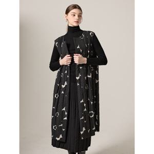 [요이츠]이중 주름 패턴 베스트 라운드 누빔 원피스_YH11POP02