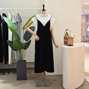 [포커스]FM4F3OP30892_티셔츠 레이어드 뷔스티에 롱 원피스