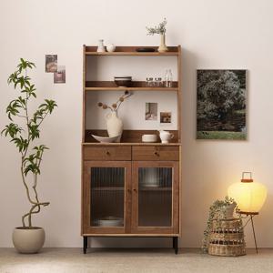 나무뜰 헤이즐 원목 모루유리 주방 서랍 수납장 세트 800 GM404C (착불)