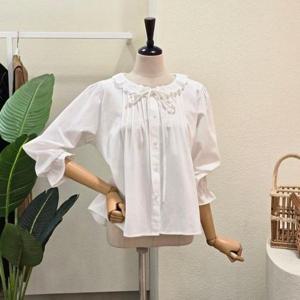 [포커스]FS5A7BL00393_프릴 카라 리본 블라우스