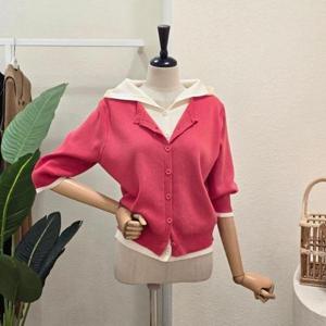 [포커스]FM5C3KC31398_이중 레이어드 후드넥 카디건