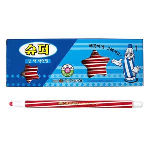 슈퍼 낱색 색연필 (12자루) 1다스 (빨강) 색연필 학용품 돌돌이 준비물 캐릭터