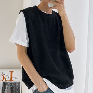 [리빌모아]남자 솔리드 골지 리브드 라운드 니트 조끼 5C-VEA-Q1