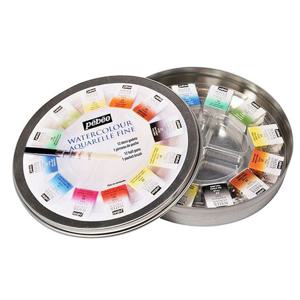 (뻬베오)고체케익세트 12색 (원형철케이스) 수채물감 고체물감 고체수채화물감 캘리그라피물감 고형물감 고