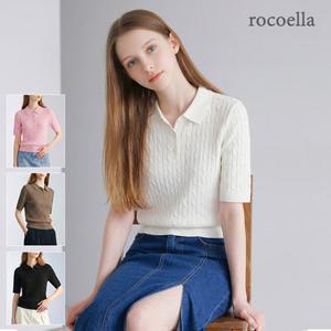 로코엘라 단스 코튼 블렌드 케이블 여성 카라 니트