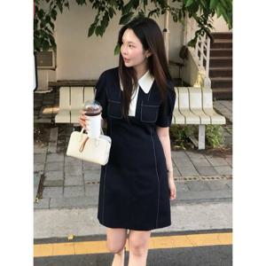 [올리브데올리브]배색 카라 퍼프 반팔 미니 원피스 (OW5XO416)