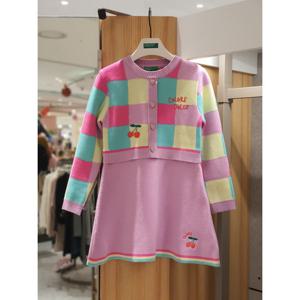 베네통키즈6 체리 체커 니트 원피스 QAOP14561 25W