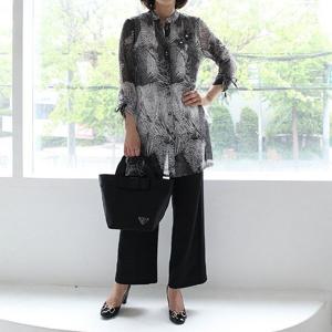 [쉬즈마담]J31685 입체꽃장식 골스판 롤업 롱자켓 50대 엄마옷