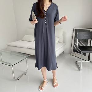 [보리맘]단추 수유 원피스 브이넥 수유복 만삭 원피스 홈웨어 임부 잠옷 ID300