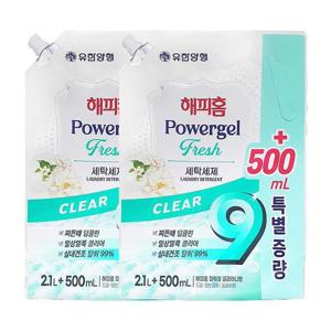 해피홈 파워겔 클리어나인 세탁세제 프레쉬향 2.1L+500ml x2