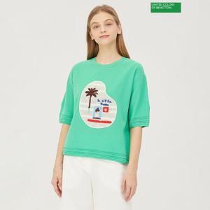 베네통 메쉬 자수 패치 니트 BAKP62431