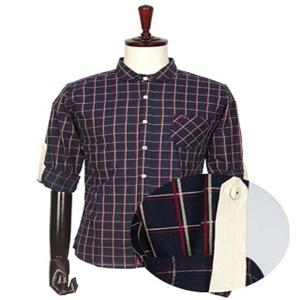 캐주얼 패치 포인트 소매롤업 체크 셔츠 남성의류